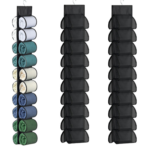 Ioryseg 2-Pack Hanging Organizer for Closet - 20 Pocket Storage Leggings, Yoga for Pants & Accessories Multi-Pocket Closet Organizer for Apartments & Dorms, Space-Saving, Behind Door Design (Black)