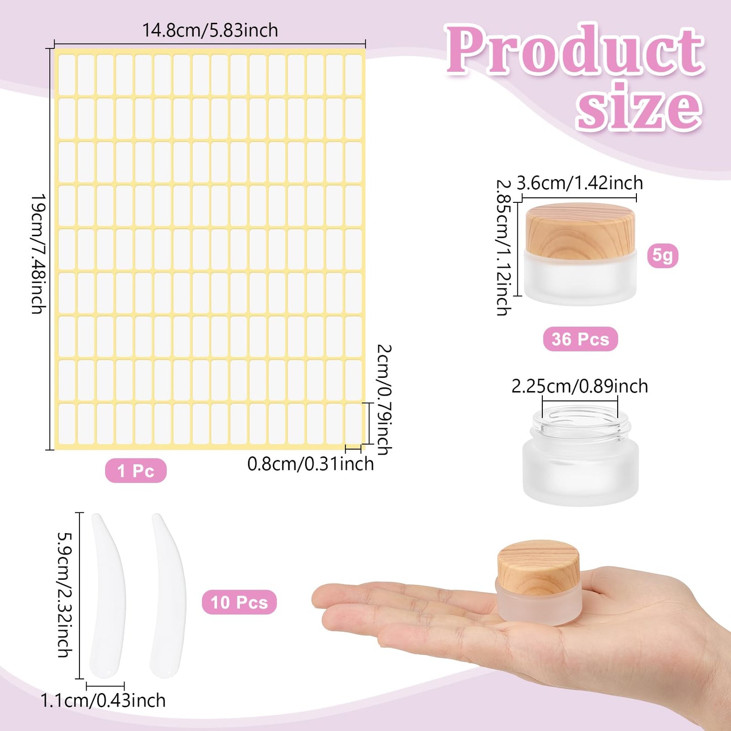 INTERWARM 36 Pcs Glass Cosmetic Containers, Frosted Cosmetic Jars with Scoop and Sticker 0.17 OZ Makeup Sample Containers for Makeup Lotion Lip Balm Eye Cream(White)
