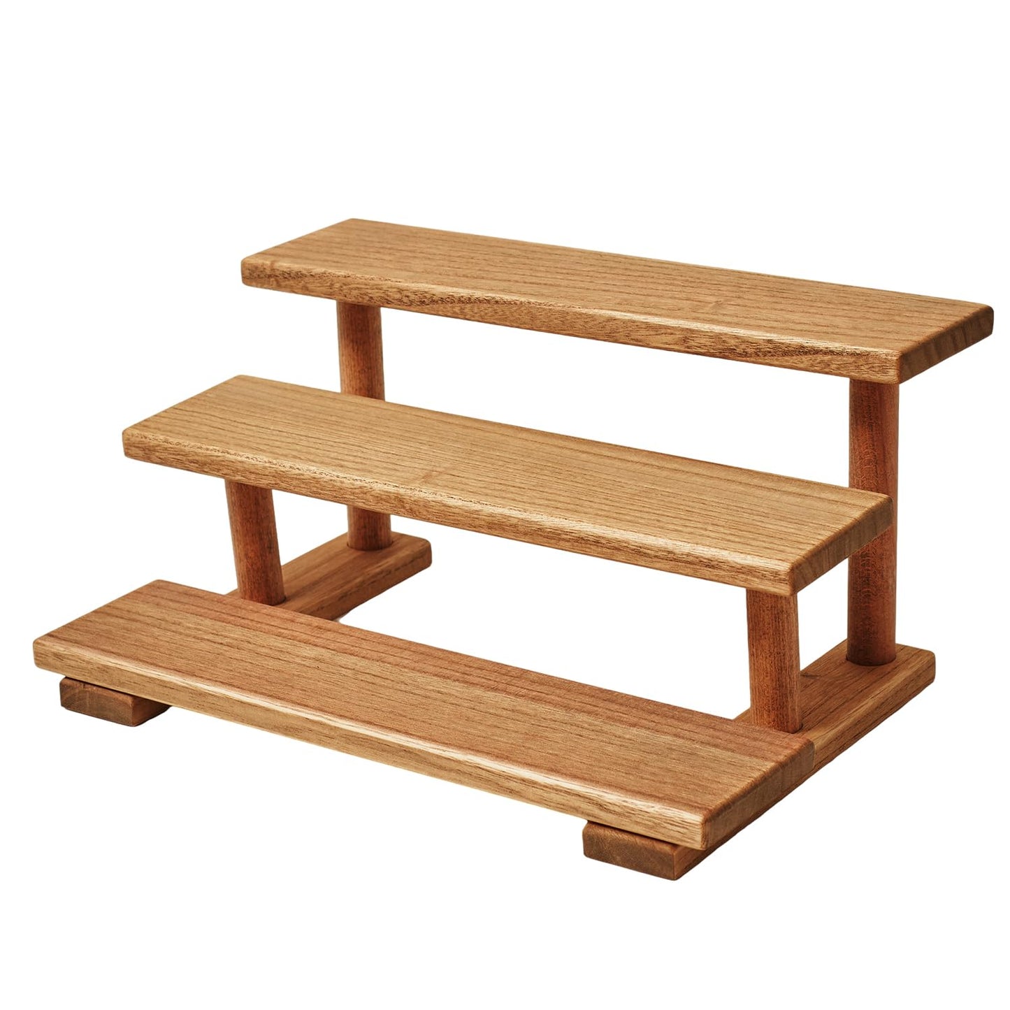 KIRIGEN 3-Tier Display Risers, Paulownia Wood Stand with Beech Wood Supports, Multifunctional Rack, Step Shelf Organizer for Kitchen, Vanity, Entryway for Spices, Cosmetics, Figurines, Cake ZST-DBR