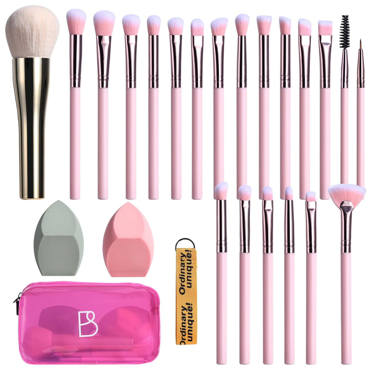 BS-MALL Makeup Brush Set 21 Pcs With Powder Brush, Concealer Brush, Eyeshadow Brush & Blush Brush - Includes 2 Pcs Big Blending Sponge & Stylish Travel Makeup Brush Case For Flawless Application
