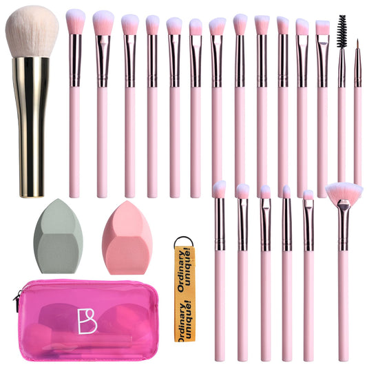BS-MALL Makeup Brush Set 21 Pcs With Powder Brush, Concealer Brush, Eyeshadow Brush & Blush Brush - Includes 2 Pcs Big Blending Sponge & Stylish Travel Makeup Brush Case For Flawless Application