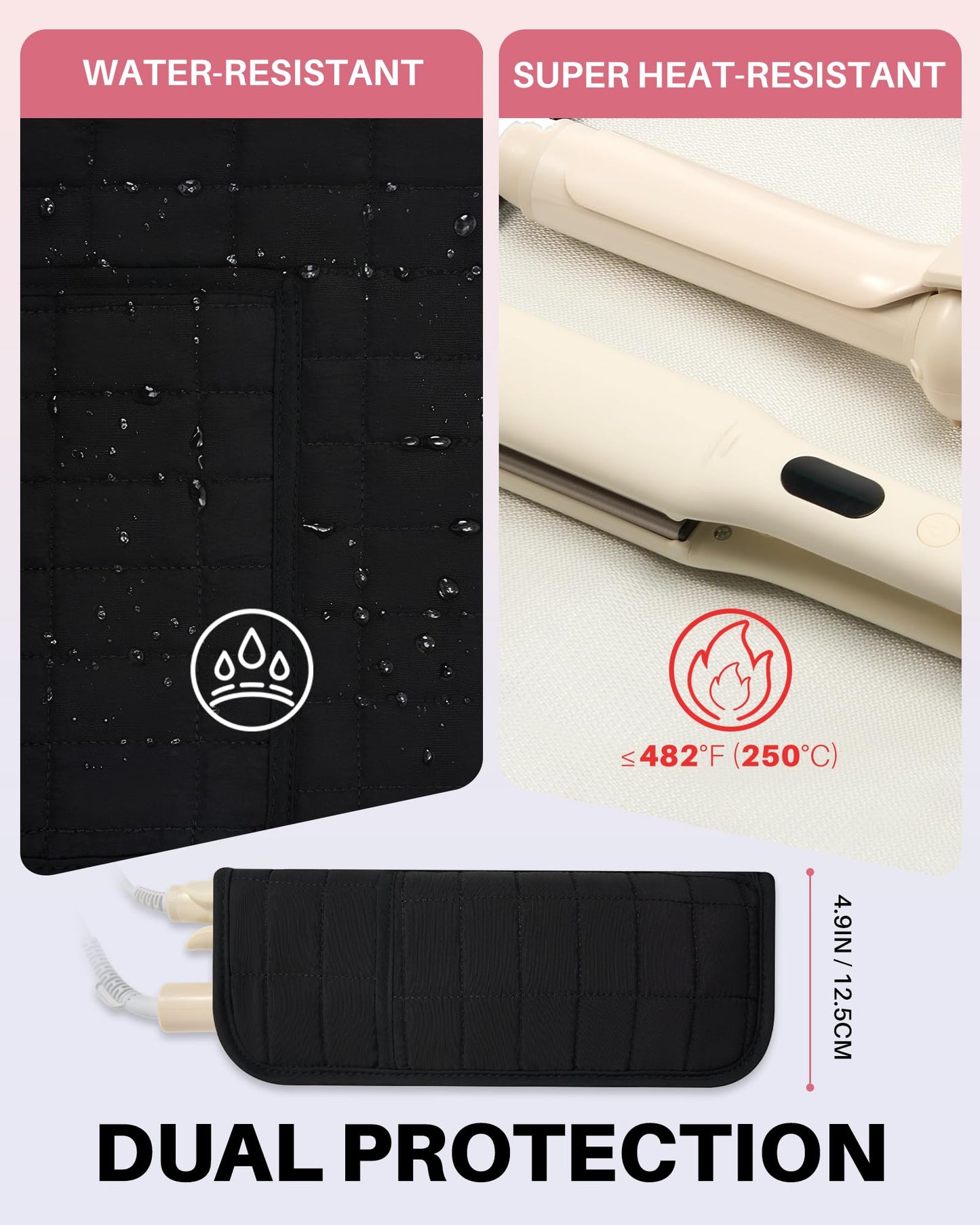 Noldena Hot Tools Travel Case with Heat Resistant Mat Pouch, Large Hair Tool Organizer Bag for Curling Iron Flat Iron Hair Dryer Hot Air Brush, Water Resistant Makeup Bag Gift for Women, Black