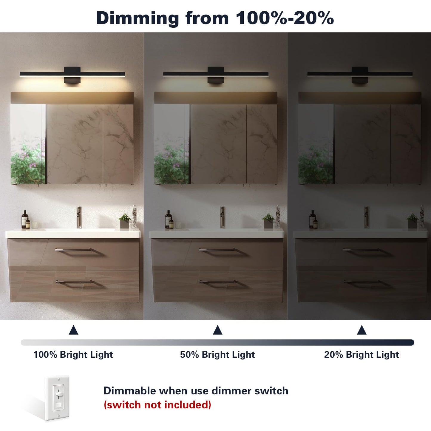 Joossnwell Black Bathroom Light Fixture Over Mirror 5CCT Dimmable Vanity Lights Bar for Bathroom Modern Bath Vanity Light 31.5 Inch Led Bath Lamp ETL Certificated