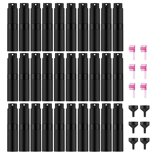 Lil Ray 8ml/30pcs Portable Mini Perfume Atomizer, Refillable Empty Small Spray Bottle for Travel, Twist Type Pocket Cologne Sprayer(Matte Black)
