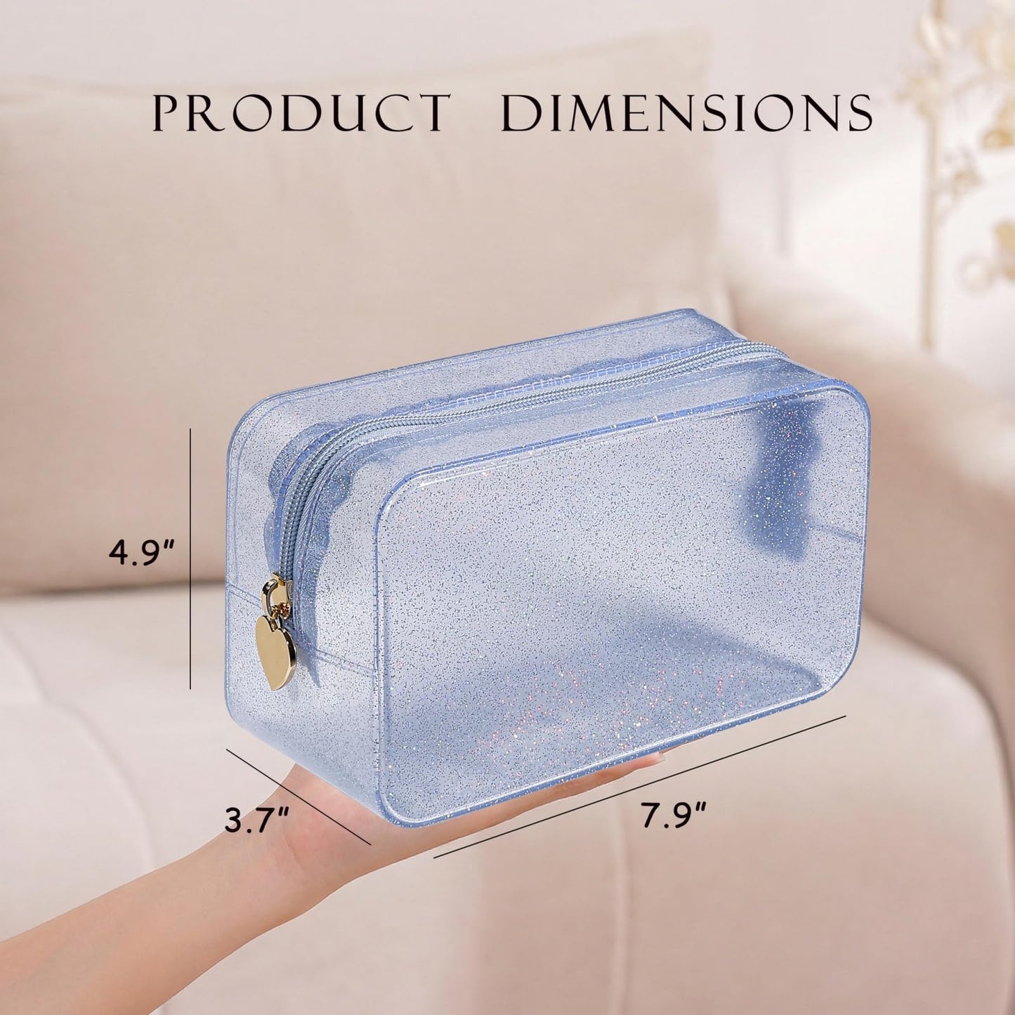RSRSLEII Stardust Twinkle Jelly Travel Makeup & Toiletry Bag, Waterproof PVC Cosmetic Bag/Case for Women，Zipper SPF Beach Bag for Sunscreen Skincare and Daily Essentials (08Silver)