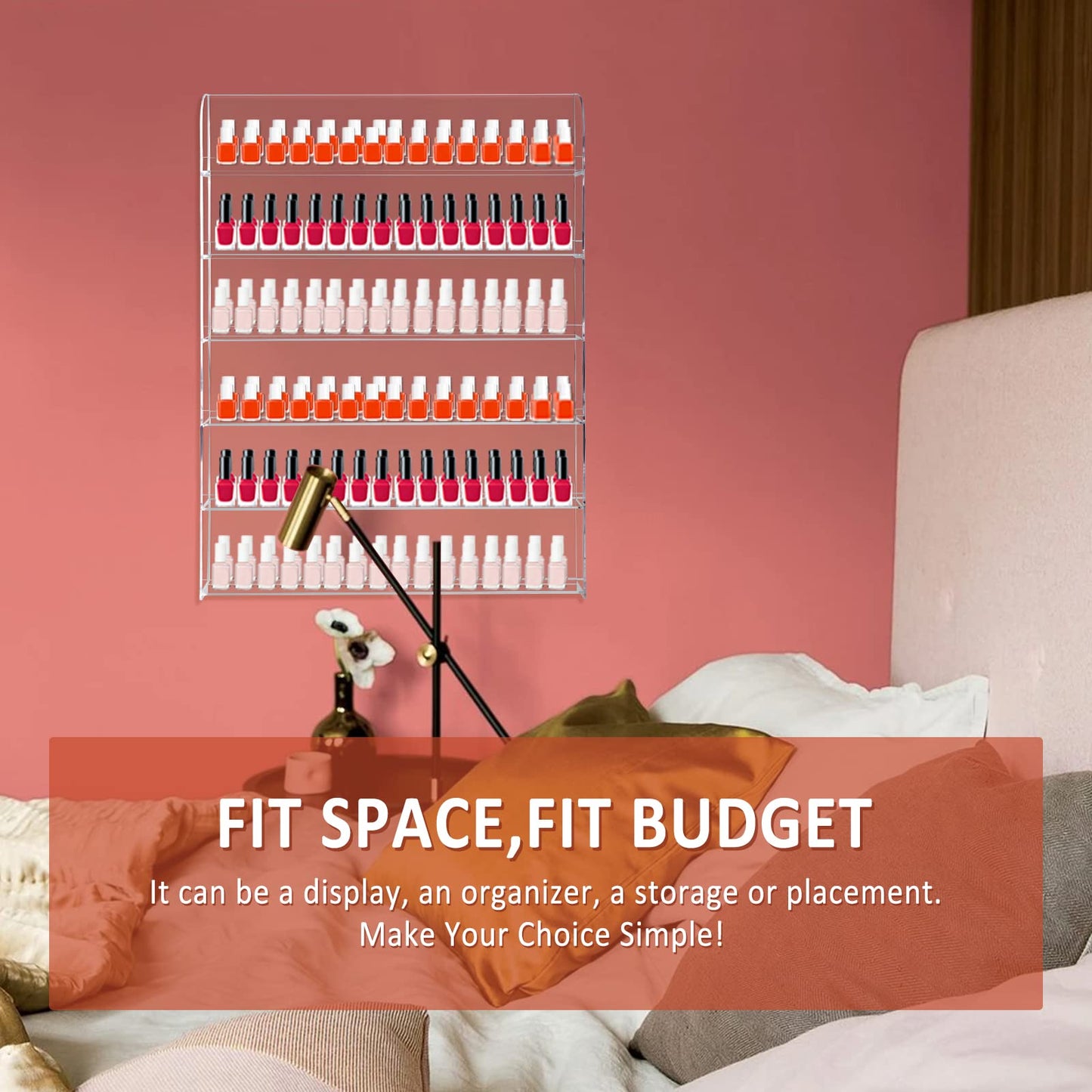 Yaeccc 2 Pack Acrylic Nail Polish Rack,20 * 27 Inch Hold Up to 384 Bottles, 6 TIER Nail Polish Organizer Wall Mounted,Nail Polish Organizer(3 Inch Deep)