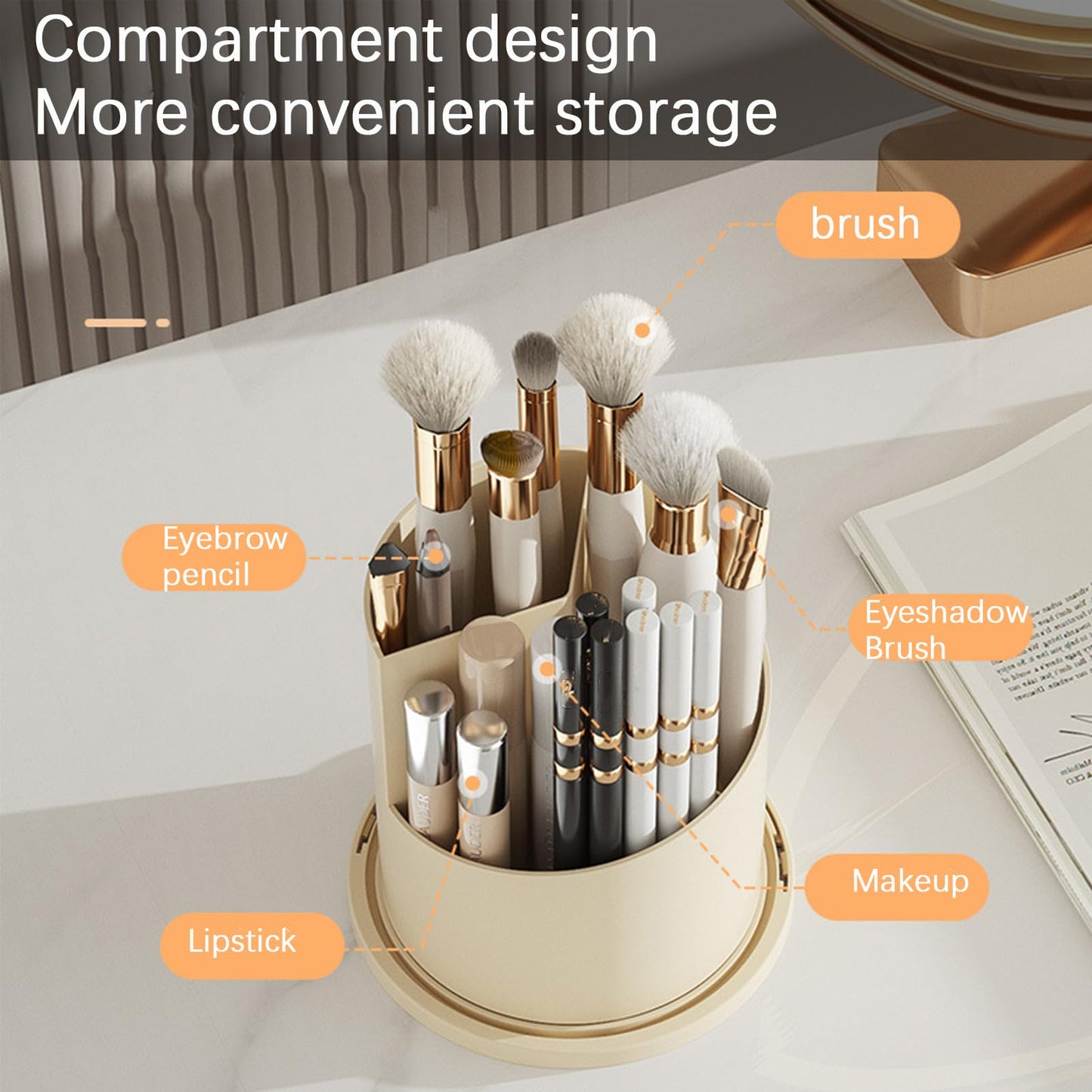 Wekity Toothbrush Holder with Sliding Lid, 360° Rotating Makeup Brush Storage Rack - Waterproof and Dustproof, Toothbrush Toothpaste Holder Beauty Brush Bathroom Counter Holder Sink Organizer (Grey)