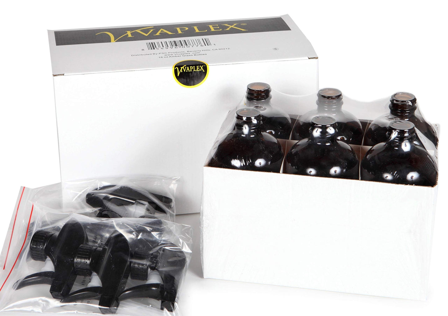Vivaplex, 6, Large, 16 oz, Empty, Amber Glass Spray Bottles with Black Trigger Sprayers