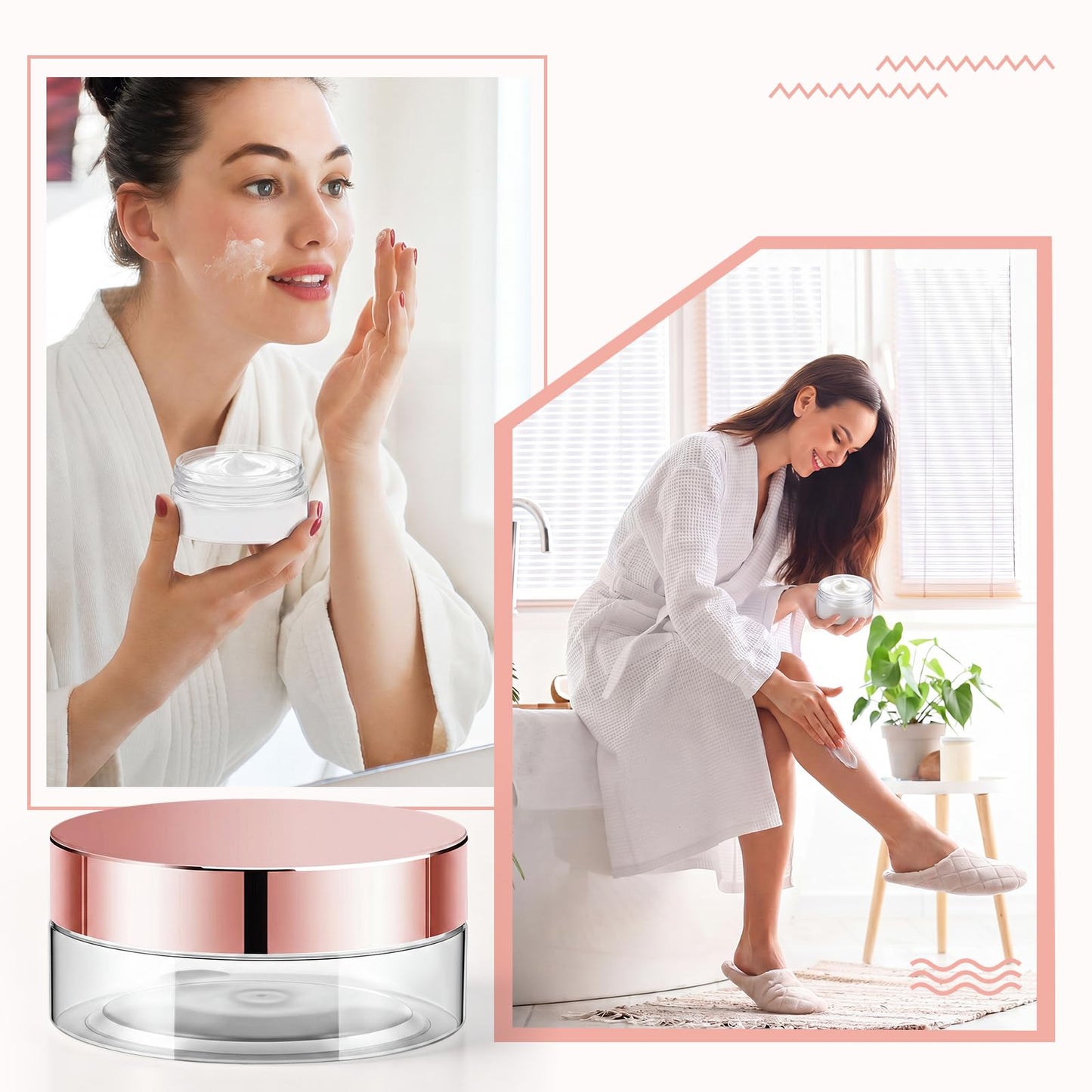 Dandat 24 Pcs 2 oz Clear Plastic Jars with Rose Gold Lids and Labels, Wide Mouth Cosmetic Sample Containers, Empty PET Pots for Cream, Body Butter, Balm, Salve, Gift Packaging, Travel, Beauty Projects