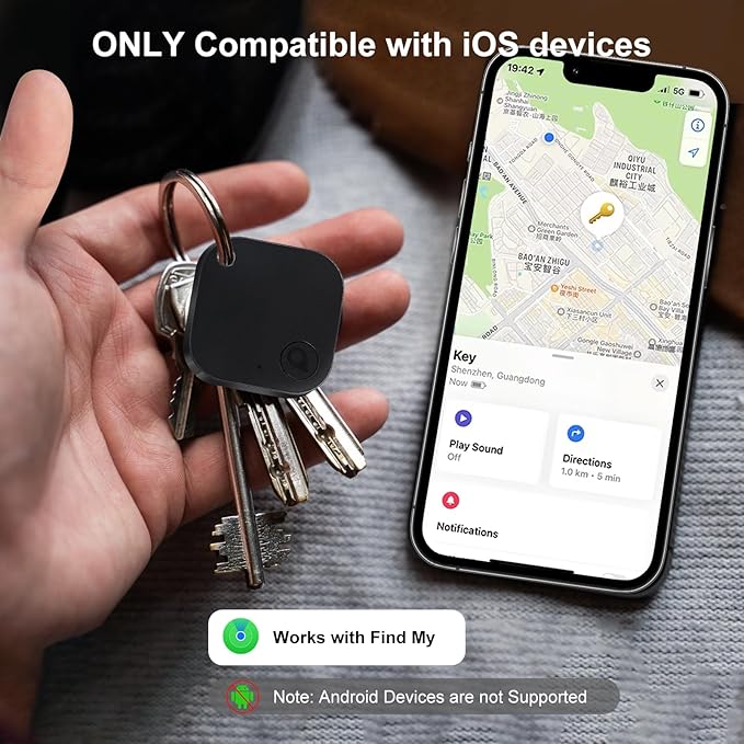 Air Tags-4 Pack Bluetooth Tracker Tag with Extra Battery, Work with Apple Find My (iOS Only, Not for Android), Item Finder for Keys, Backpack, Suitcase, Wallet, Luggage, Black