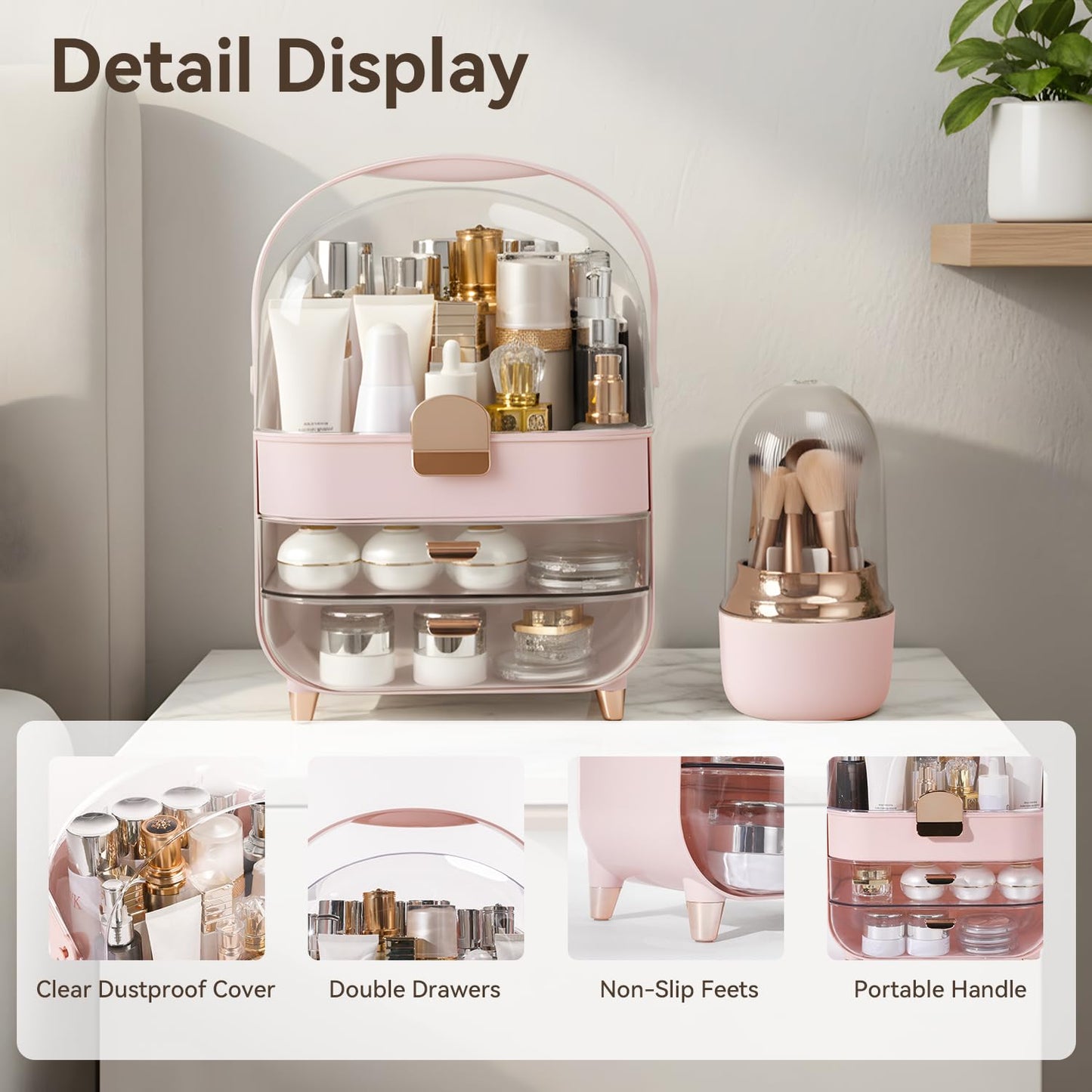 Makeup Organizer Countertop, Skincare Bathroom Counter Organizer, Storage Box Cosmetic Display Cases, Teen Girl Gifts Trendy Stuff Make up Organizers for Vanity, Dresser (Pink)