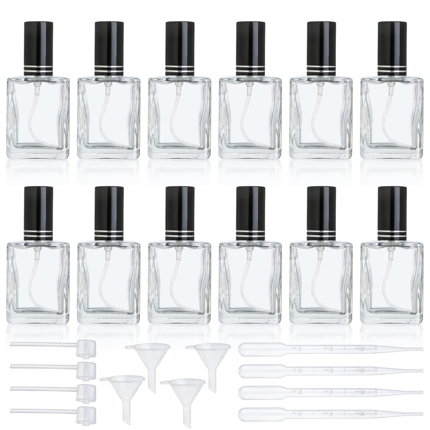 YU FENG 12pcs Clear Refillable Perfume Bottle 15ml Portable Square Empty Glass Perfume Atomizer Bottle For Travel
