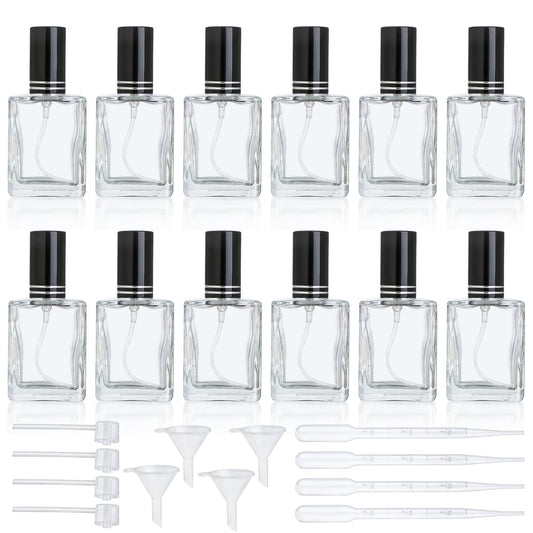YU FENG 12pcs Clear Refillable Perfume Bottle 15ml Portable Square Empty Glass Perfume Atomizer Bottle For Travel