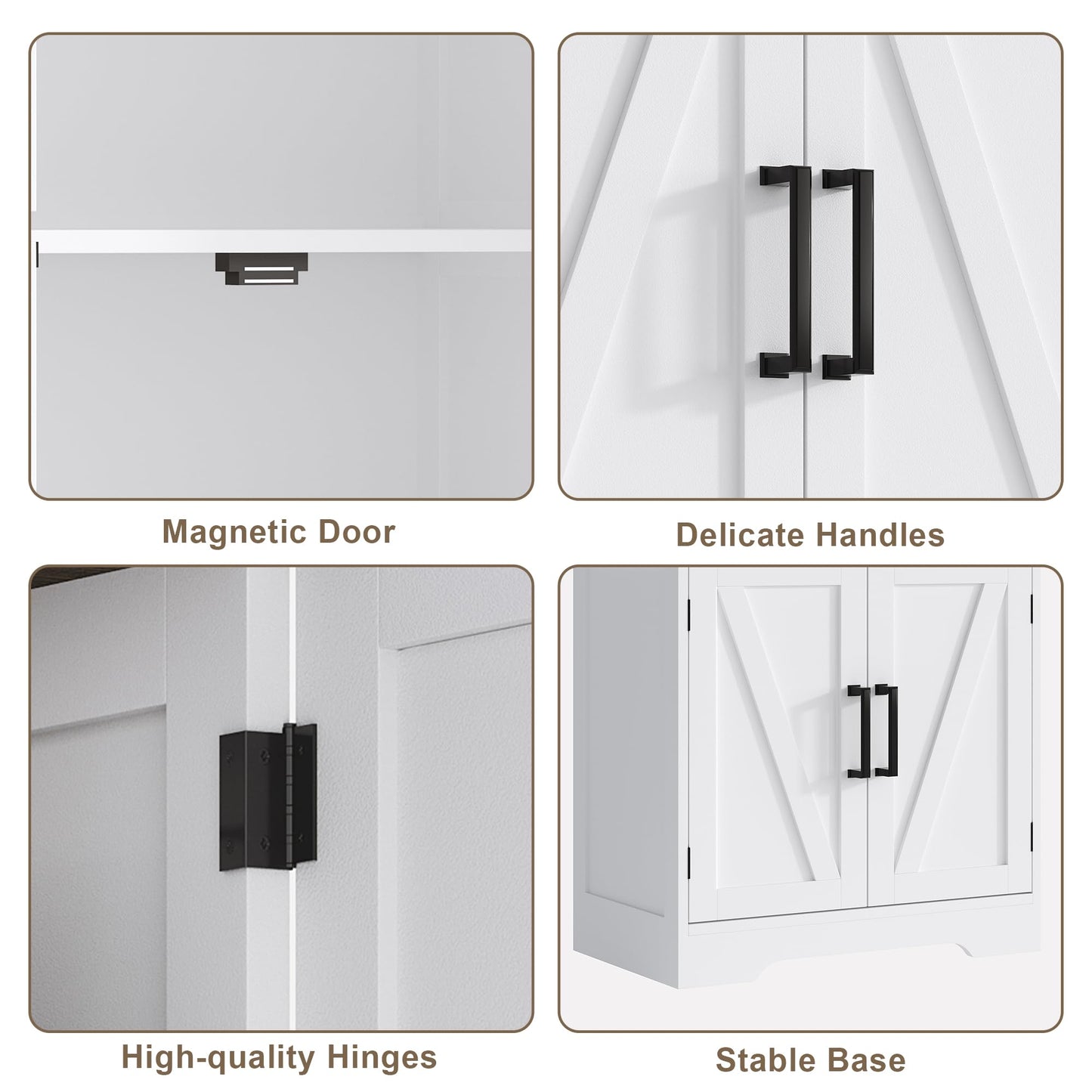 Treocho Narrow Bathroom Floor Cabinet, Farmhouse Bathroom Storage Cabinet with Doors and Adjustable Shelves, Freestanding Kitchen Pantry Cabinet, Cupboard for Living Room, Dining Room, White