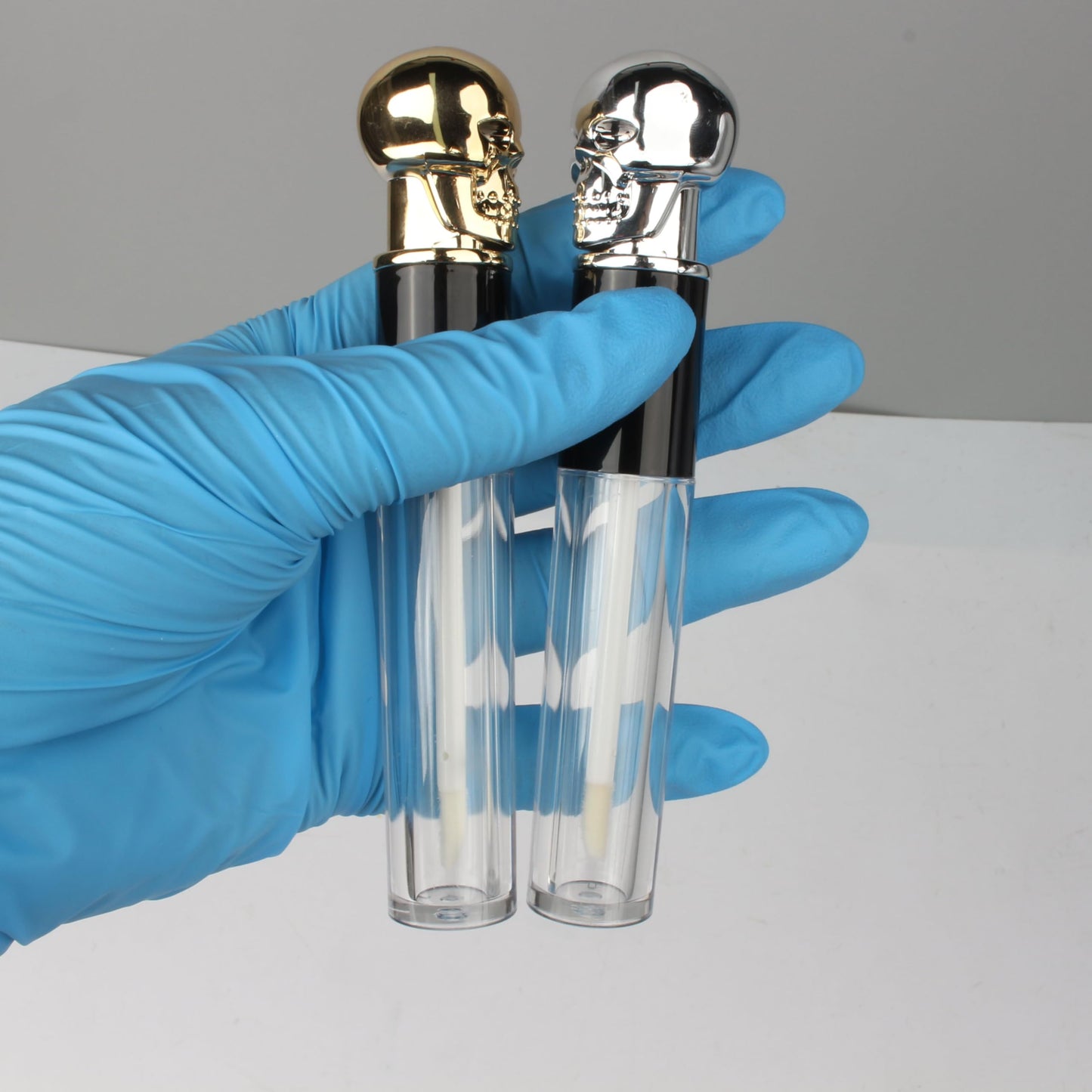 COSIDEA 8pcs Empty Round 5ml 0.17oz skull lip gloss tubes with wand Gold fancy Lipgloss tube containers for lip oil packing