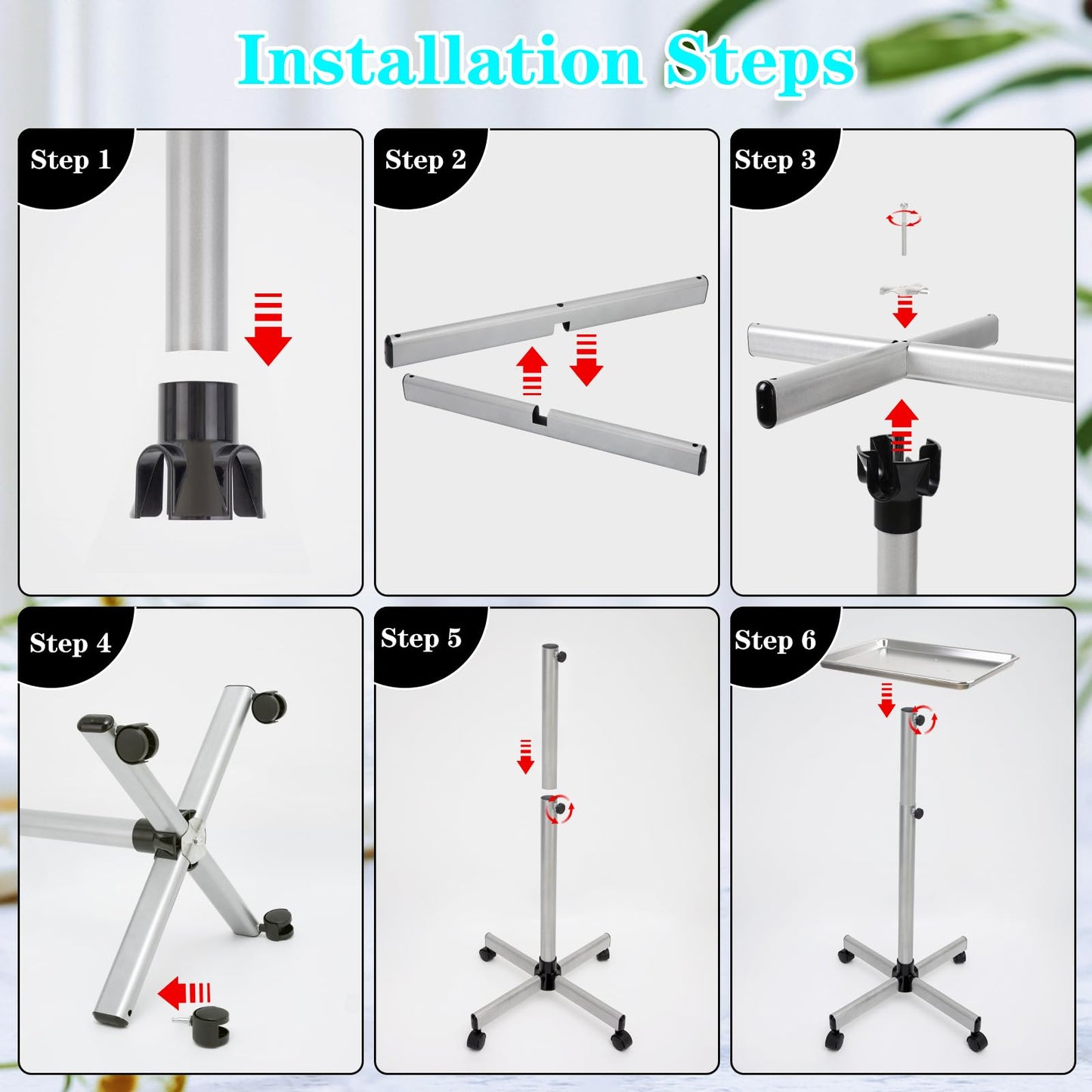 Salon Tray on Wheels, Salon Color Tray with Adjustable Height, Hair Stylist Tray, Suitable for Tattoo Tray and Dental Tray
