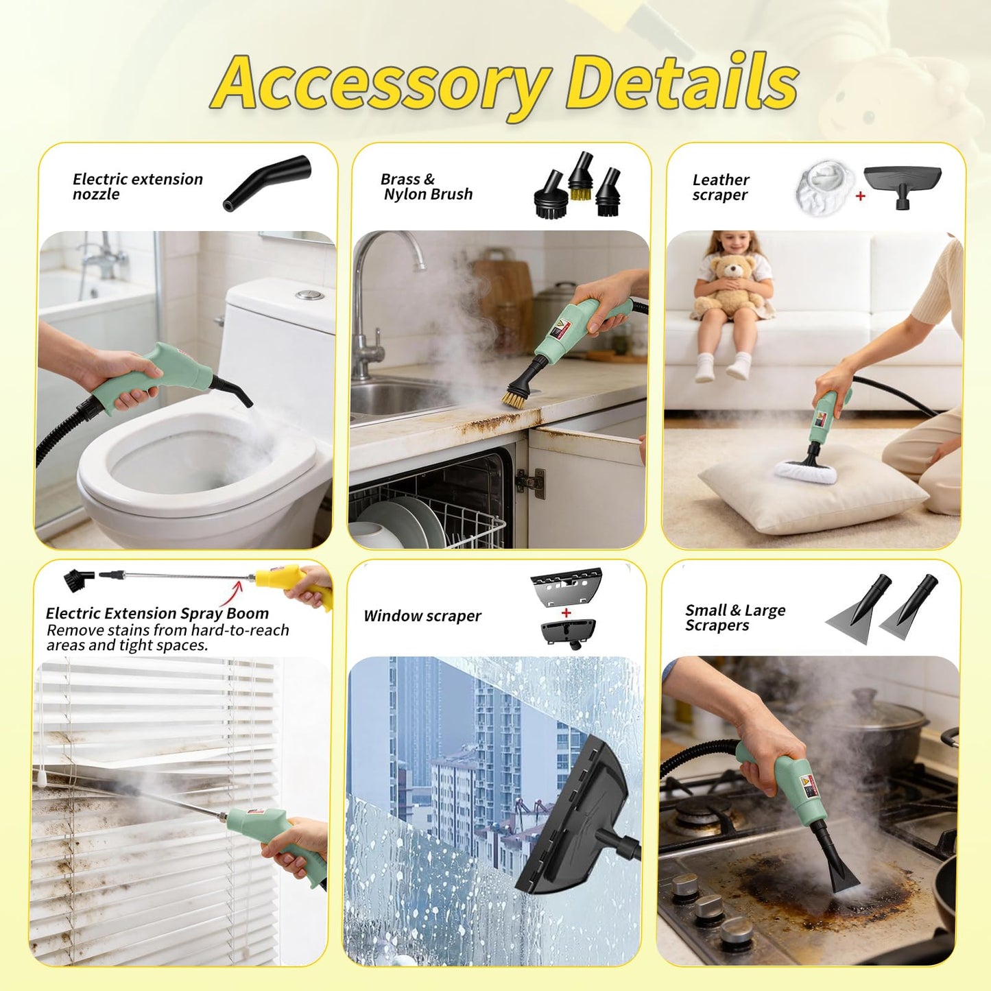 Steam Cleaner,15s Heat-Up,1.1L Tank,6-Level Adjustable Handle,2500W Steamer for Cleaning,Portable Steamer for Home with 13PCS Accessories, High-pressure steamer for Home,Car,Dirt,Grease,Grout,Couch
