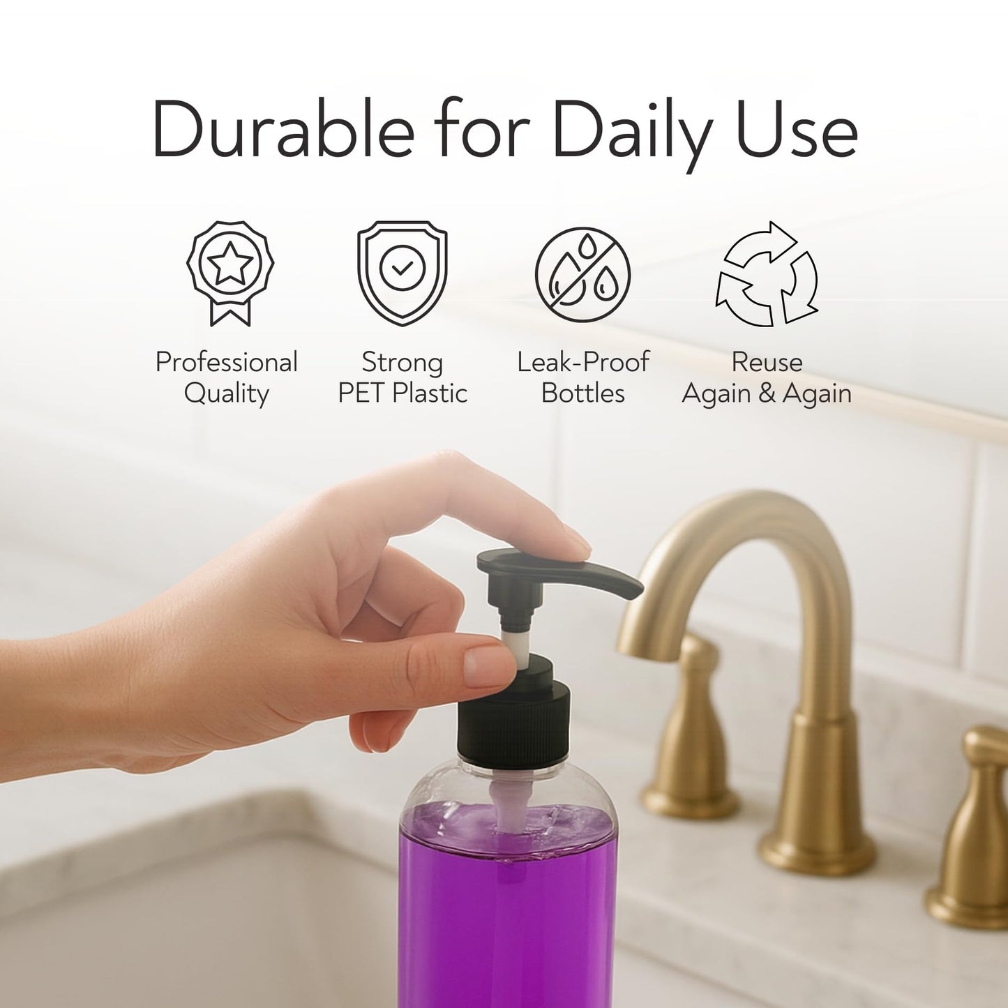 ReGar 36 Pack Empty Pump Bottles 8oz – Clear Plastic Refillable Containers with Locking Pump Dispenser for Lotion, Shampoo, Soap, Oil, Cream, Conditioner, Travel Size Bulk Toiletry Bottles