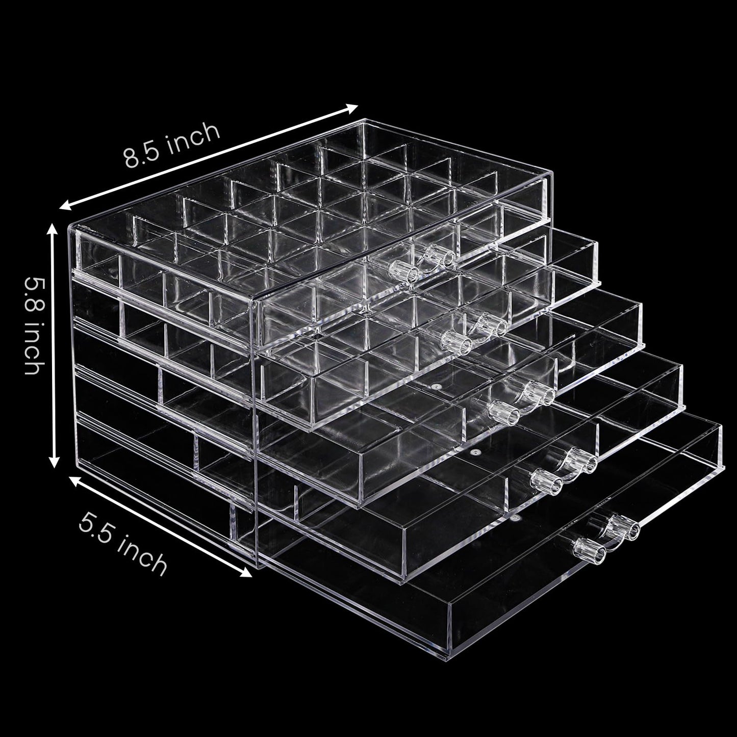 yarlung Acrylic Jewelry Storage Box Earring Holder with 5 Drawers, 61 Grids Jewelry Organizer Tray Clear Ring Display Case for Beads, Nail Tips, Women Girls Gift