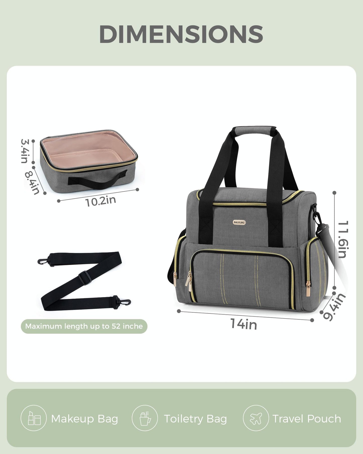 BALULHG Large Travel Makeup Bag with 2 Removable Cases, Cosmetic Bag with Multiple Storage Sections, with Multiple Storage Sections,Double Layer Big Travel Make Up Organizer Case,Travel Toiletry Bag