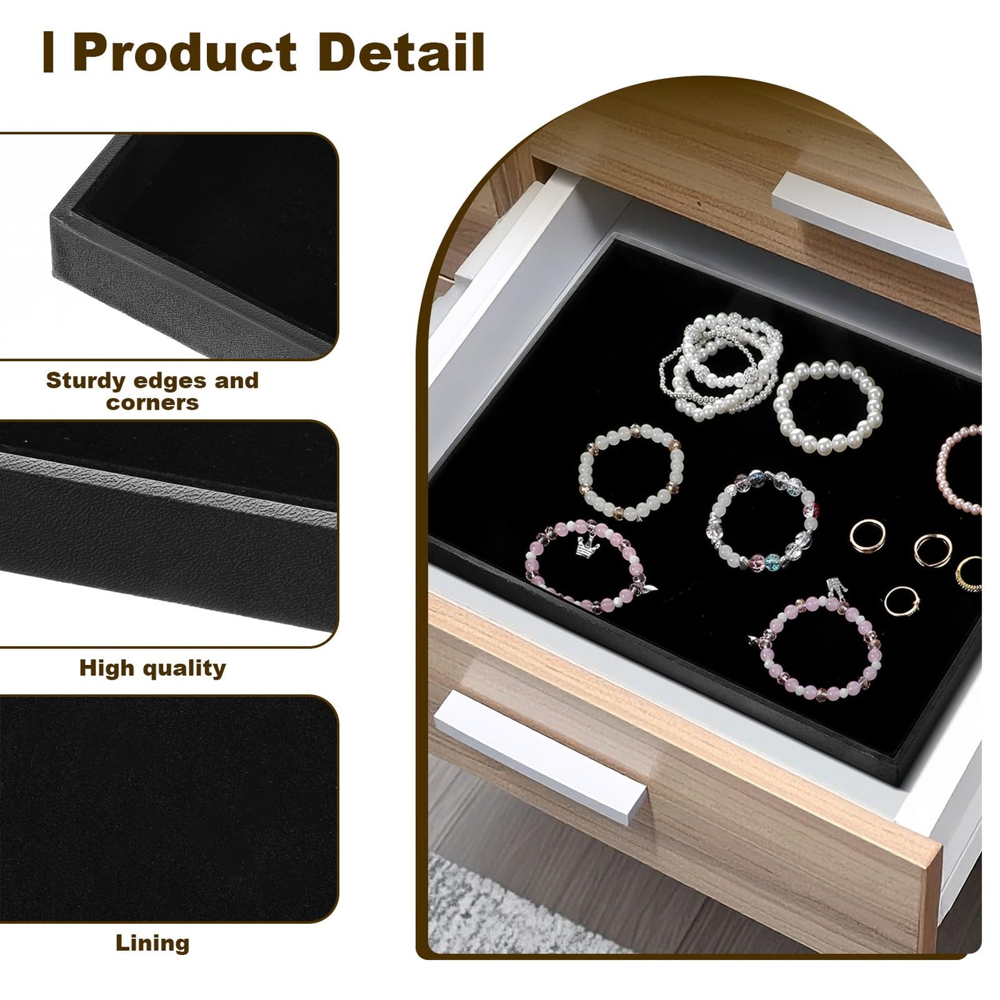 JOUTYFOR 2 Pack Black Velvet Stackable Jewelry Tray Showcase Display Stackable Necklace Bracelet Ring Showcase Display Empty Plate