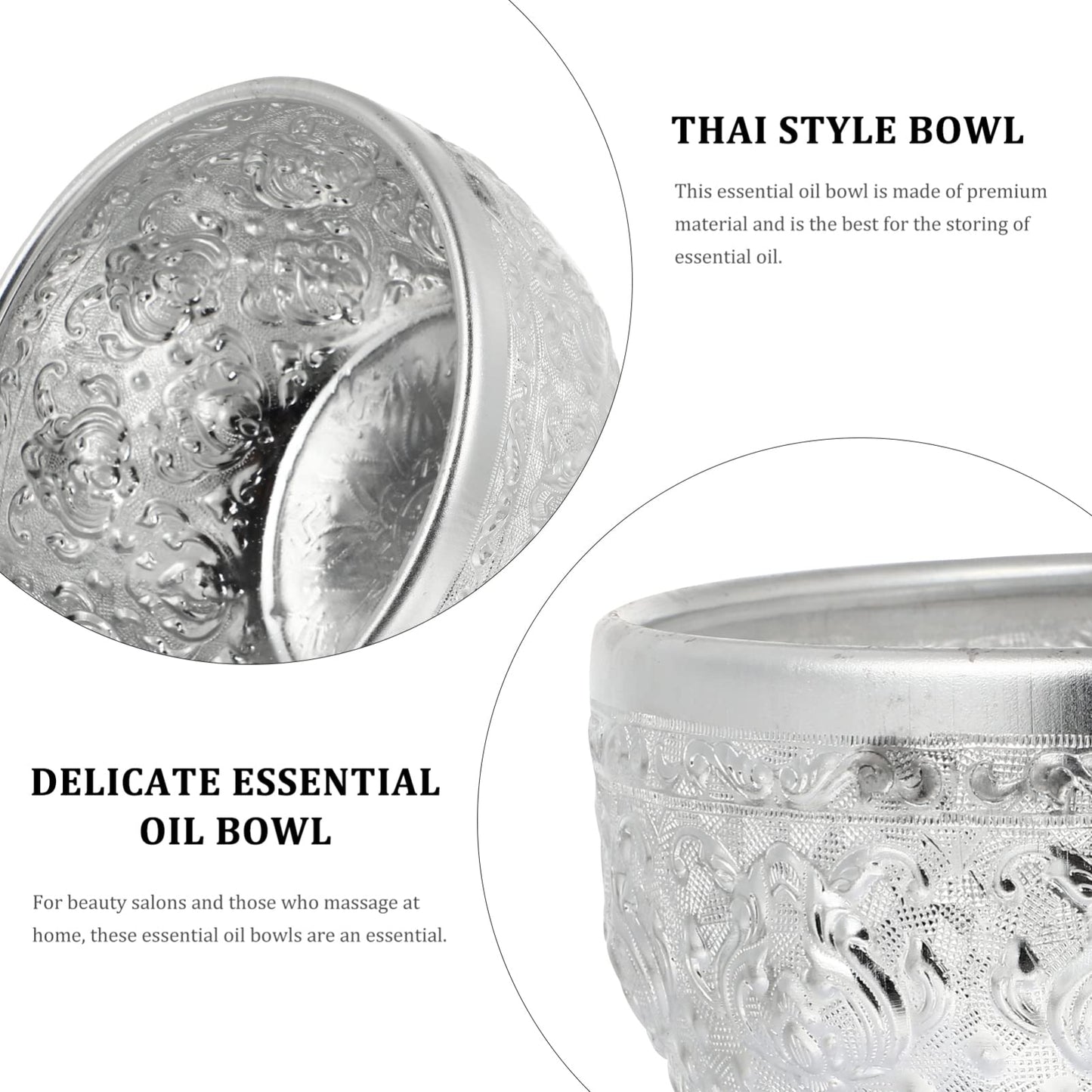 Beaupretty Thai Style Bowl Essential Oil Container Beauty Spa Bowl for Salon Hydrotherapy Massage and Home Use Aluminum with Smooth Surface 4.92 in 1 Piece