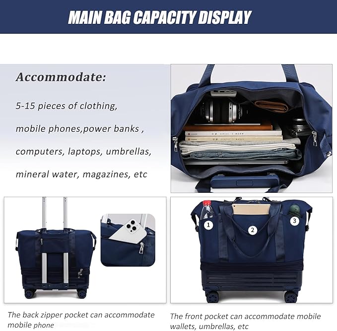 DOJUNS Rolling Duffle Bag with Detachable Wheels, 2025 Upgrade Expandable Foldable Suitcase for Travel, Collapsible Luggage Carry on Duffel Overnight Weekend Bag (Pink)