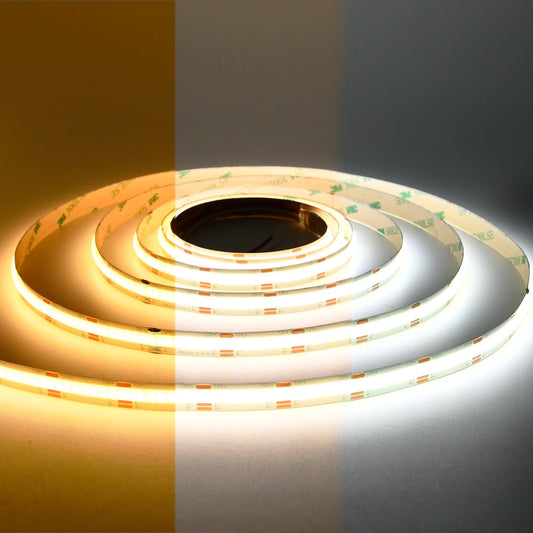 TUNICHX COB CCT LED Strip Light, Tunable White 2700K-6500K, DC12V 608LEDs/m Dotless LED Tape, CRI90+ Dimmable UL Listed 16.4FT for Bedroom Kitchen Indoor Decor (No Adapter or Controller)