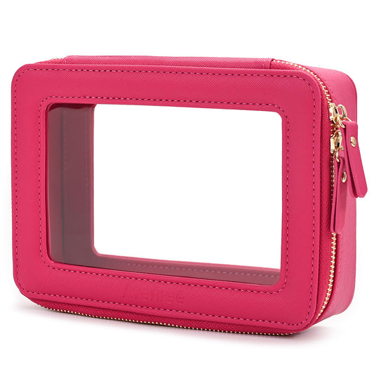 Aveniee Clear Makeup Bag Organizer,Travel Toiletry Bag for Women,Waterproof Cosmetic Pouch with Zippers,Car Accessories Organizers and Storage Case,Hotpink,Medium Classic