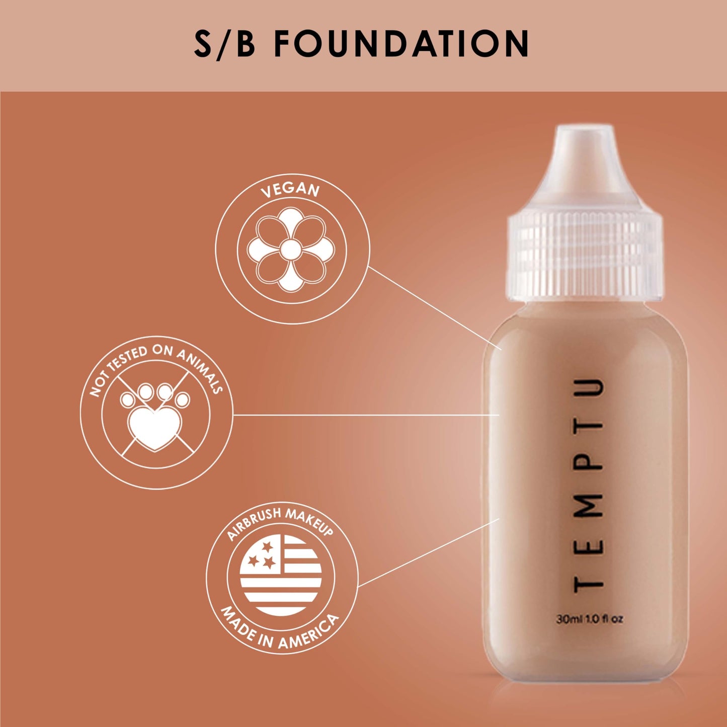 TEMPTU S/B Silicone-Based Airbrush Foundation: Professional Long-Wear Liquid Makeup, Sheer To Full Coverage For A Hydrated, Healthy-Looking Glow & Luminous, Dewy Finish On All Skin Types, 004 Sand, 0.25 Fl Oz