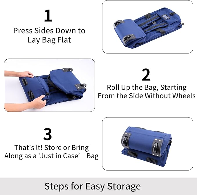80L Waterproof Rolling Duffel Bag with Wheels, Military Tactical Wheeled Foldable For Deployment Traveling Camping Sporting (Blue)