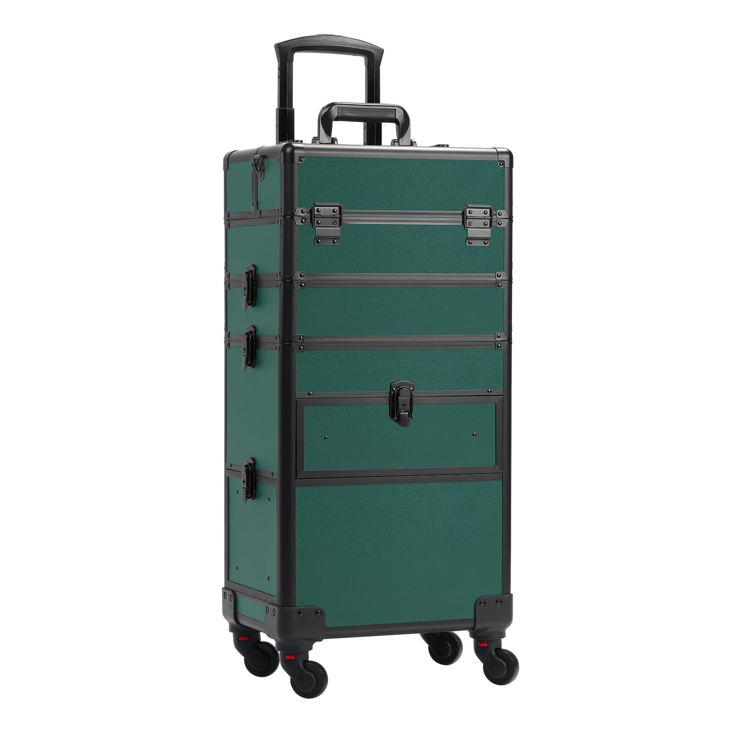 Somduy Rolling Makeup Case with Drawer, Makeup Train Case, 4 in 1Cosmetology Case on Wheels, Christmas Gift, Large Makeup Case Organizers, Profesional Cosmetic Case for Salon Barber, Green