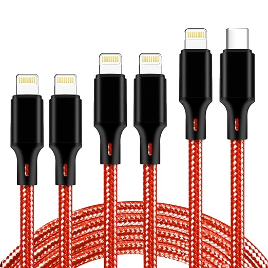 cugunu USB C to Lightning Cable 5 Pack 3/3/6/6/10FT iPhone Charger Apple MFi Certified Power Delivery Fast Charging Cord Compatible with iPhone 14/13/12/11/XS/XR/X/8 - Red