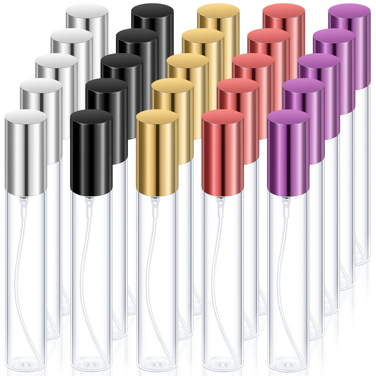 Yinder 25 Pcs 15ml Travel Spray Bottle Refillable Perfume Atomizer Bulk Glass Mini Cologne Perfume Bottles Empty Fine Mist Portable Small Sample Containers(Black, Red, Purple, Gold, Silver)