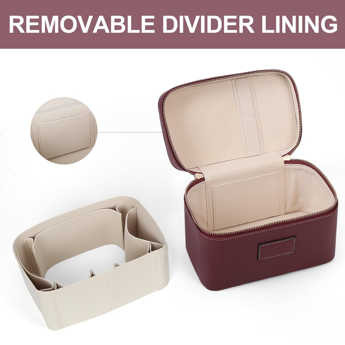 HiTotes Makeup Bag Vanity Case for Women Leather Cosmetic Bag Travel Toiletry Bags Portable Makeup Organizer Case