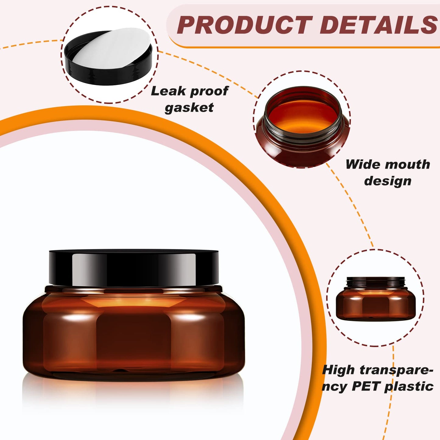 Tessco for you 48 Pack Plastic Jars with Lids Labels Multiuse Slime Containers Empty Body Scrub Jars Round Refillable Cosmetic Body Butter Container for Makeup (5 oz,Brown)