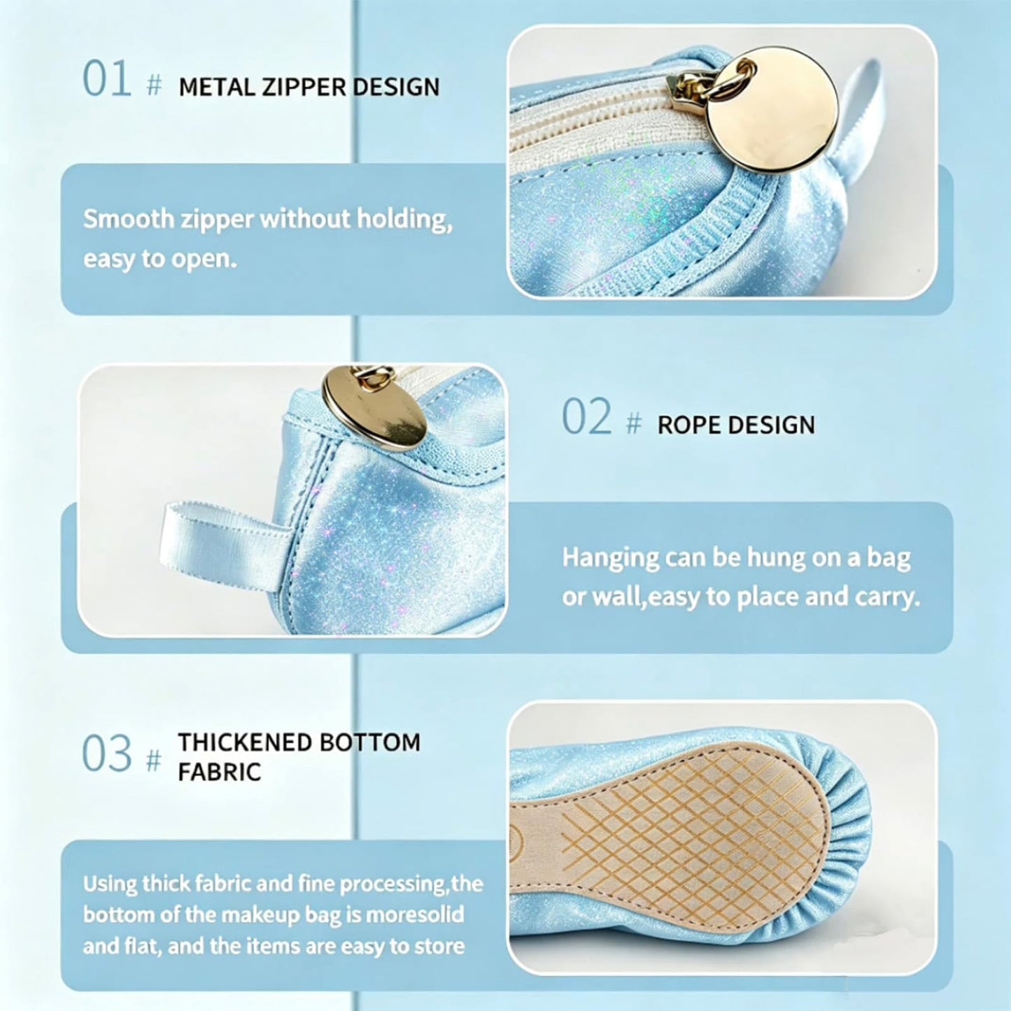 Newly Upgraded Ballet Makeup Bag, Shining Cosmetic Bag Blue Frozen Dance Recital Gifts, Ballet Shoe Cute Pencil Case Ballerina Gifts Small Makeup Slipper Pouch Mini Dance Bag for Dancer Birthday Gifts