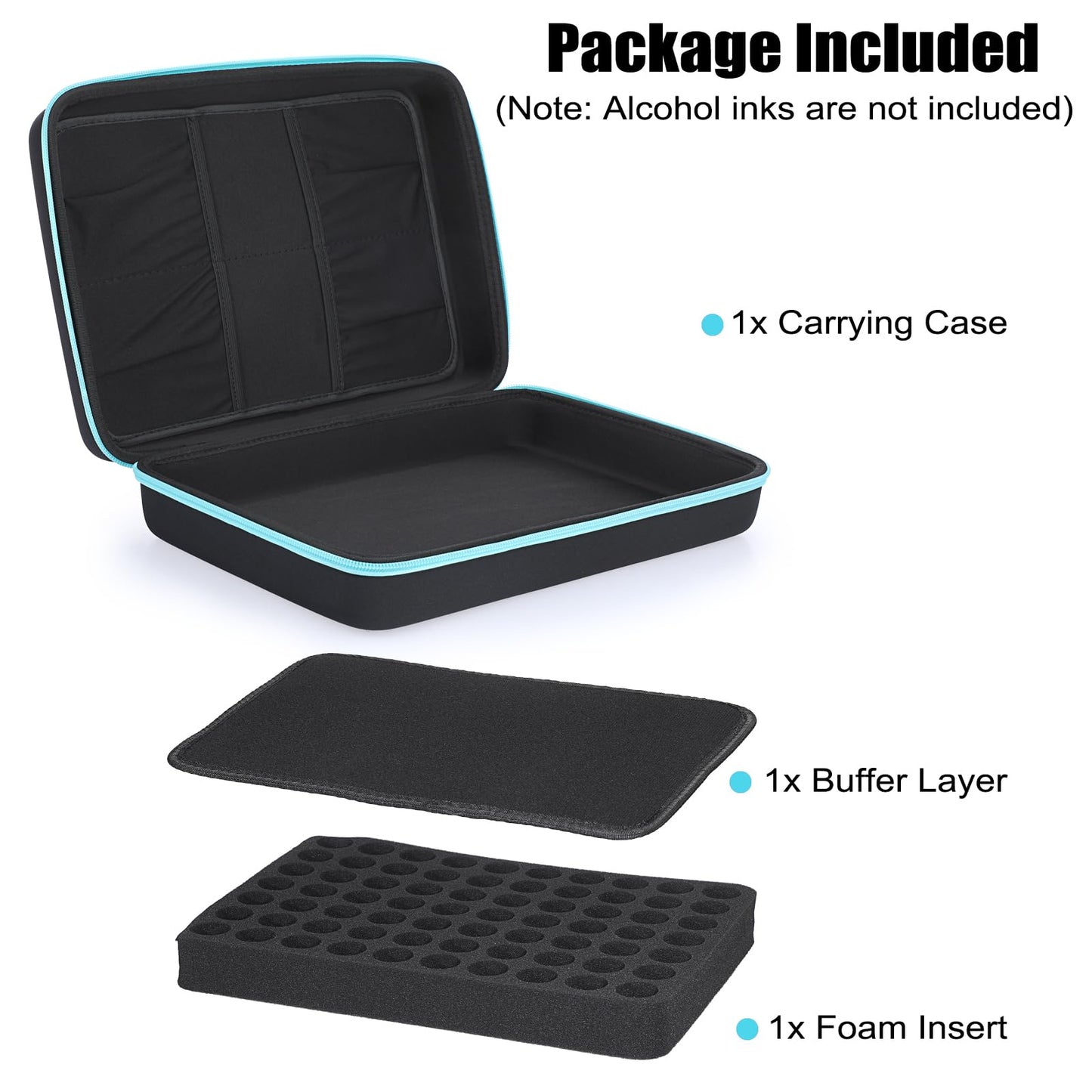 ELLDOO Alcohol Ink Storage Carry Case, Fits up to 70 Bottles, Alcohol Ink Case Miniature Paint Carry Organizer for Ink and Paints with Foam Insert and Inner Storage Pocket, Blue (Ink not Included)