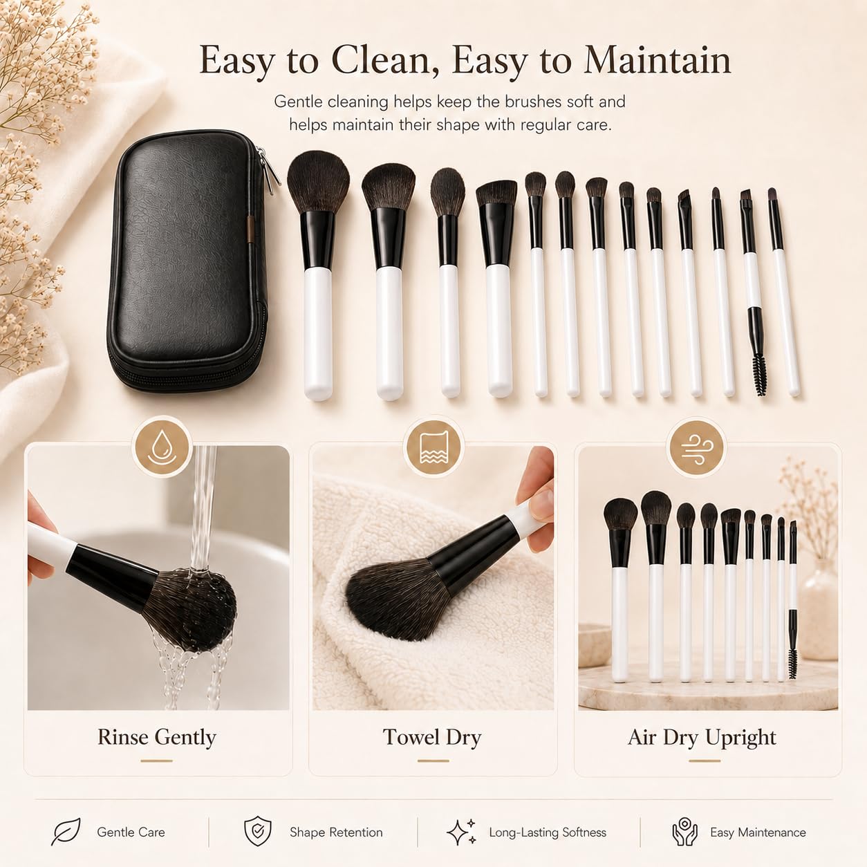 Makeup Brush Set 13 Pcs Professional & Beginner Friendly, Soft Synthetic Bristles for Face, Foundation, Powder, Eyeshadow & Blending, Easy to Clean Travel Set with Bag, Gift for Makeup Lovers