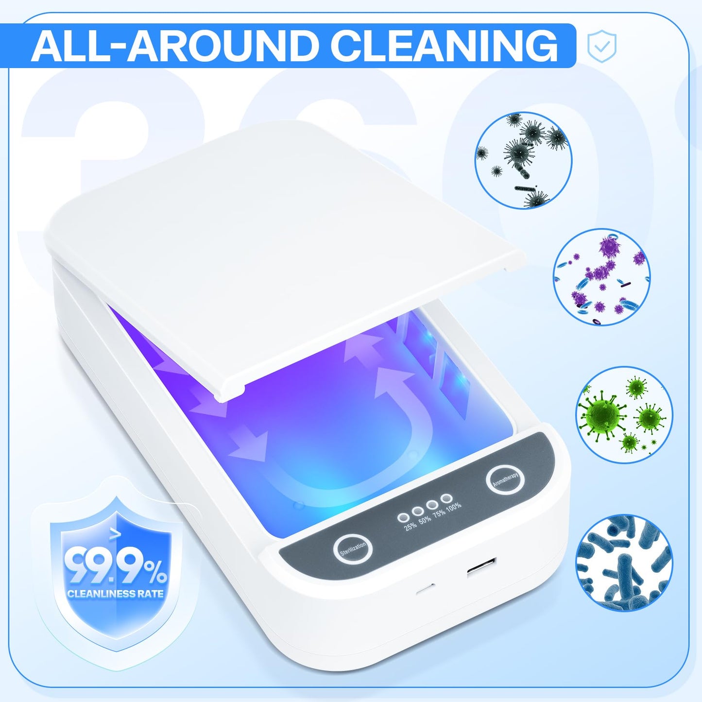 LXIANGN Nail Tool Cleaner with Blue Light,Portable USB Cleaner For Nail Tools Nail Cleaning Box Beauty Tool Cleaner Machine for for Nail Salon, Tweezers, Jewelry, Phone, Manicure Tools Cleaning
