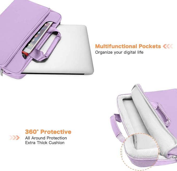 MOSISO 360 Protective Laptop Shoulder Bag Compatible with MacBook Air 15 M4 A3241 M3 A3114 M2 A2941/Pro 16 inch M4 M3 M2 M1, 15-15.6 inch Notebook,Matching Color Sleeve with Belt, Light Purple