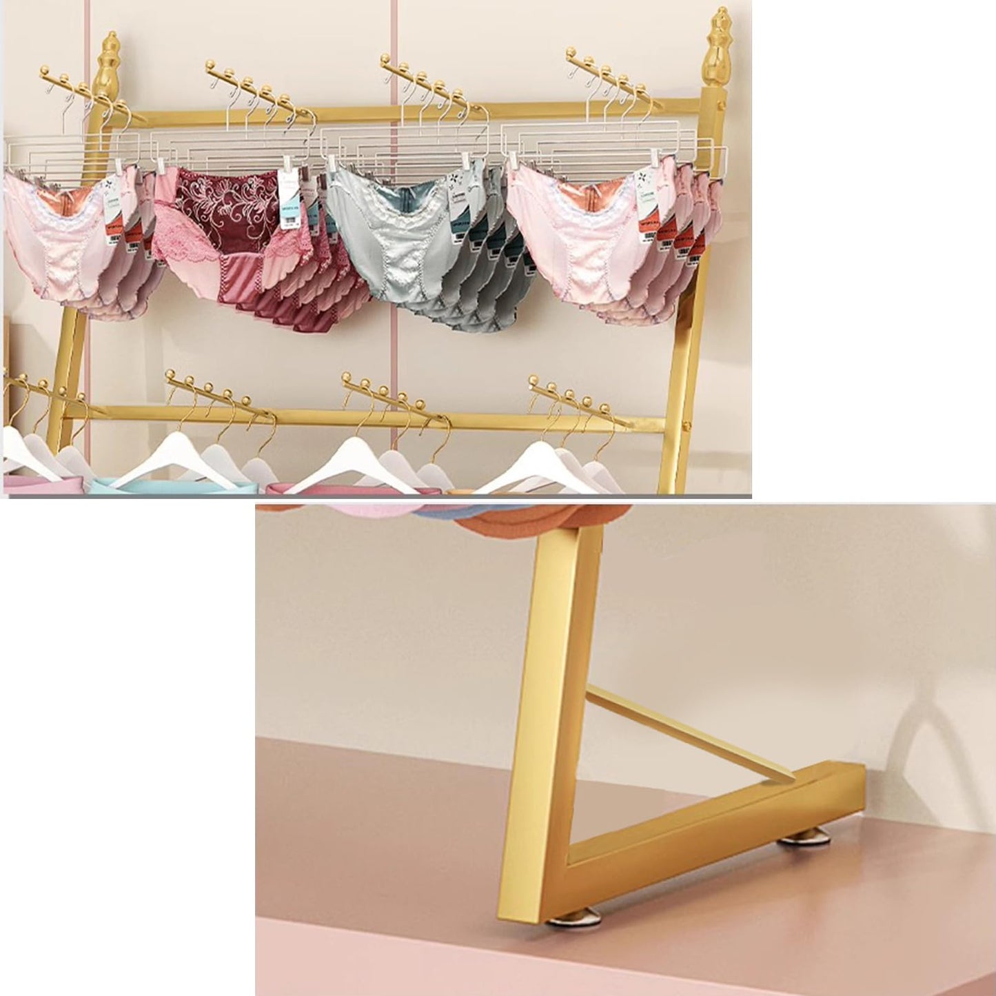 SHZYJBRY Clothing Store Underwear Sock Display Stand with 12 Hooks, 3 Tier Lingerie Bra Rack Swimsuit Organizer Hanger, Commercial Shelves for Panty Waist Chain Gloves Storage