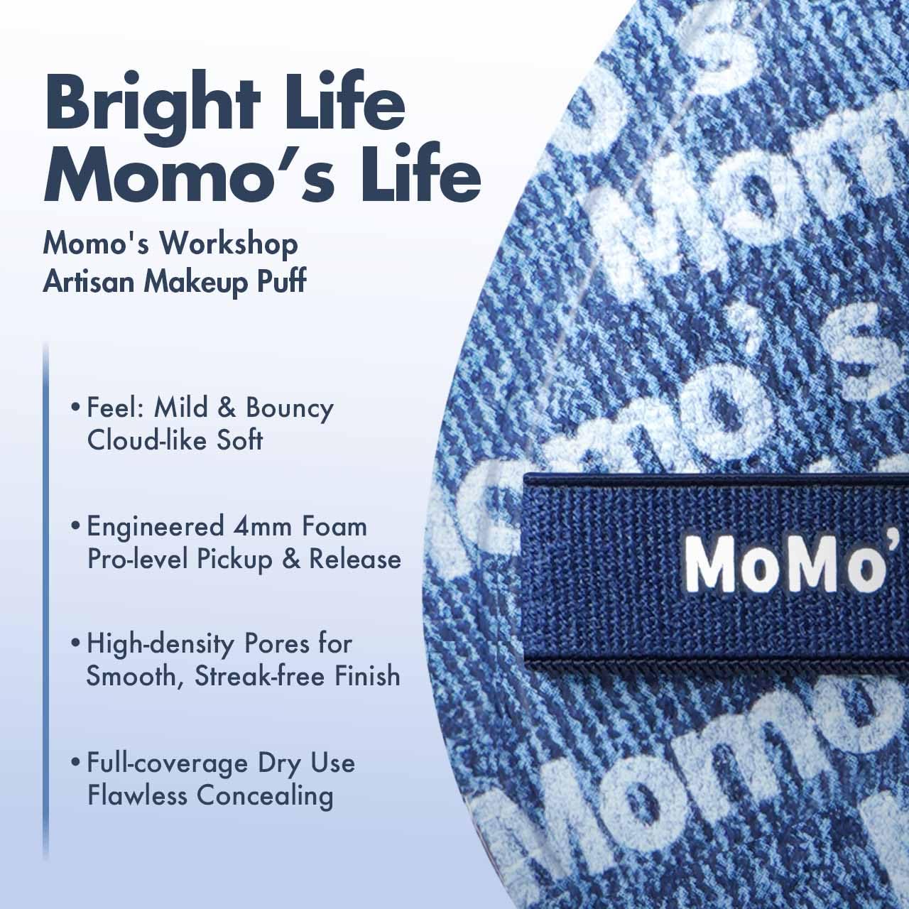 Momo's Workshop Blue Denim Makeup Sponges,Super Soft Blenders for Liquid Foundation, Dual Design (Egg + Flat Edge), Natural Skin-Like Finish, Makeup Puffs for Blending,Travel Friendly,2pcs