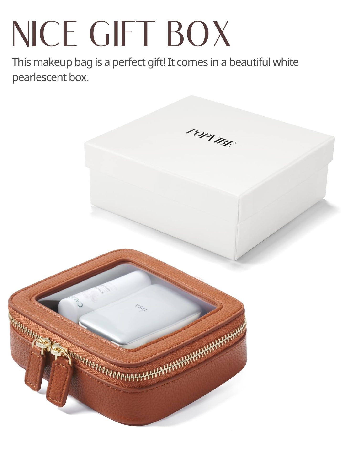 Popvibe Clear Makeup Bag Toiletry Case Travel Transparent Cosmetic Bag with Zipper, Portable Make Up Organizer Traveling Compact Car Bag for Essentials