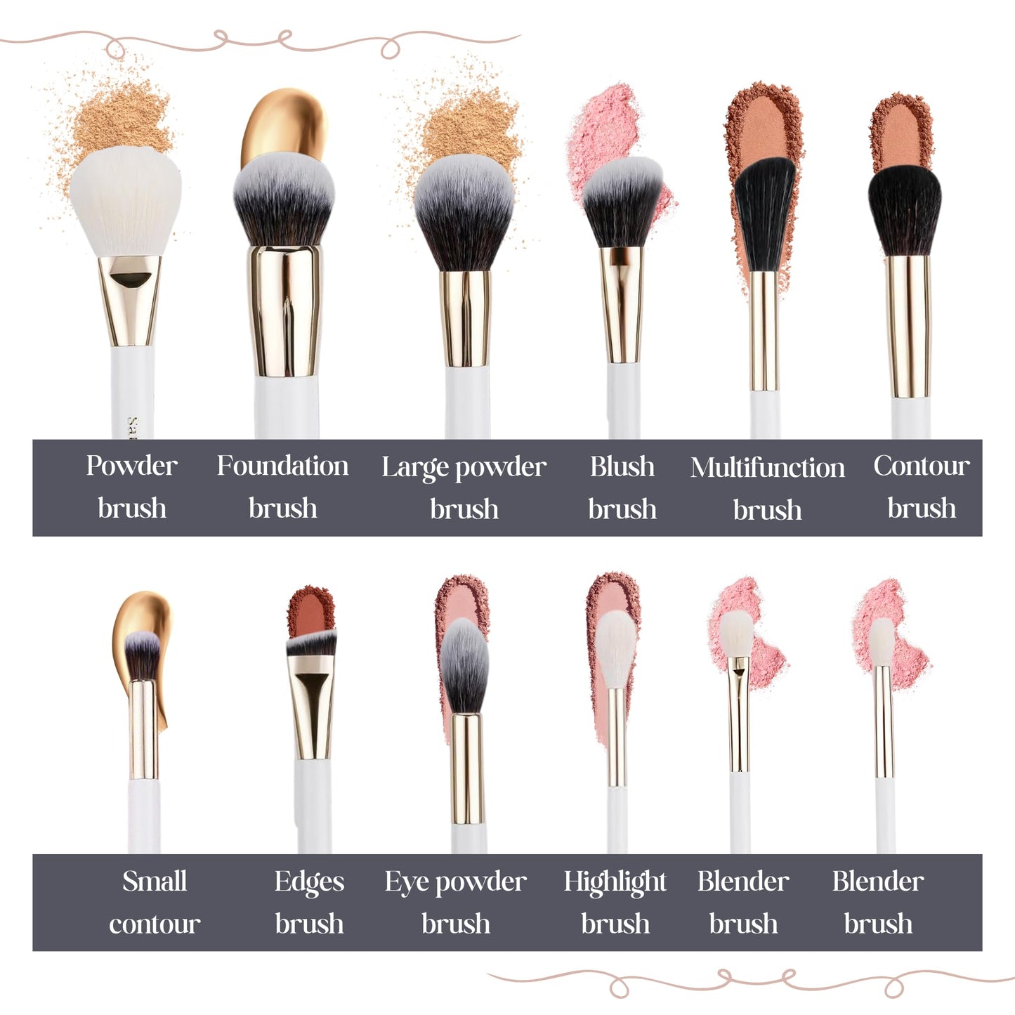 Makeup Brush Set (24 Pieces) - Includes Foundation, Powder, Concealers, Highlighter, Contour, Eye Shadows & Blush Brushes - Face & Eye Make Up Brushes with Soft Bristles - Leather Case Included