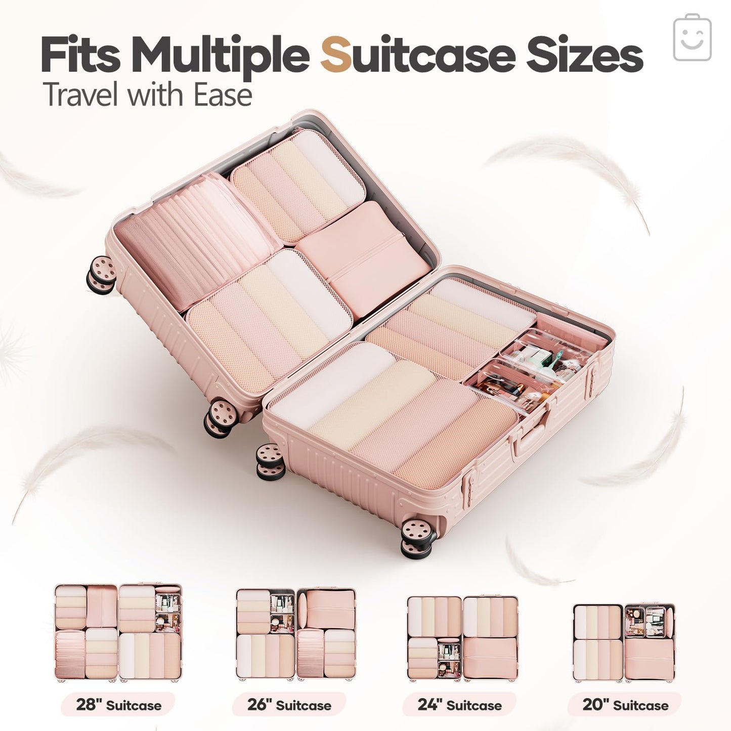 Veken 9/11 Set Compression Packing Cubes for Travel Essentials,Compressible Expandable Large Luggage Suitcase Organizer Bags for Clothing,Space Saver Bags with Over 1000 pcs of Mesh Holes(Beige)