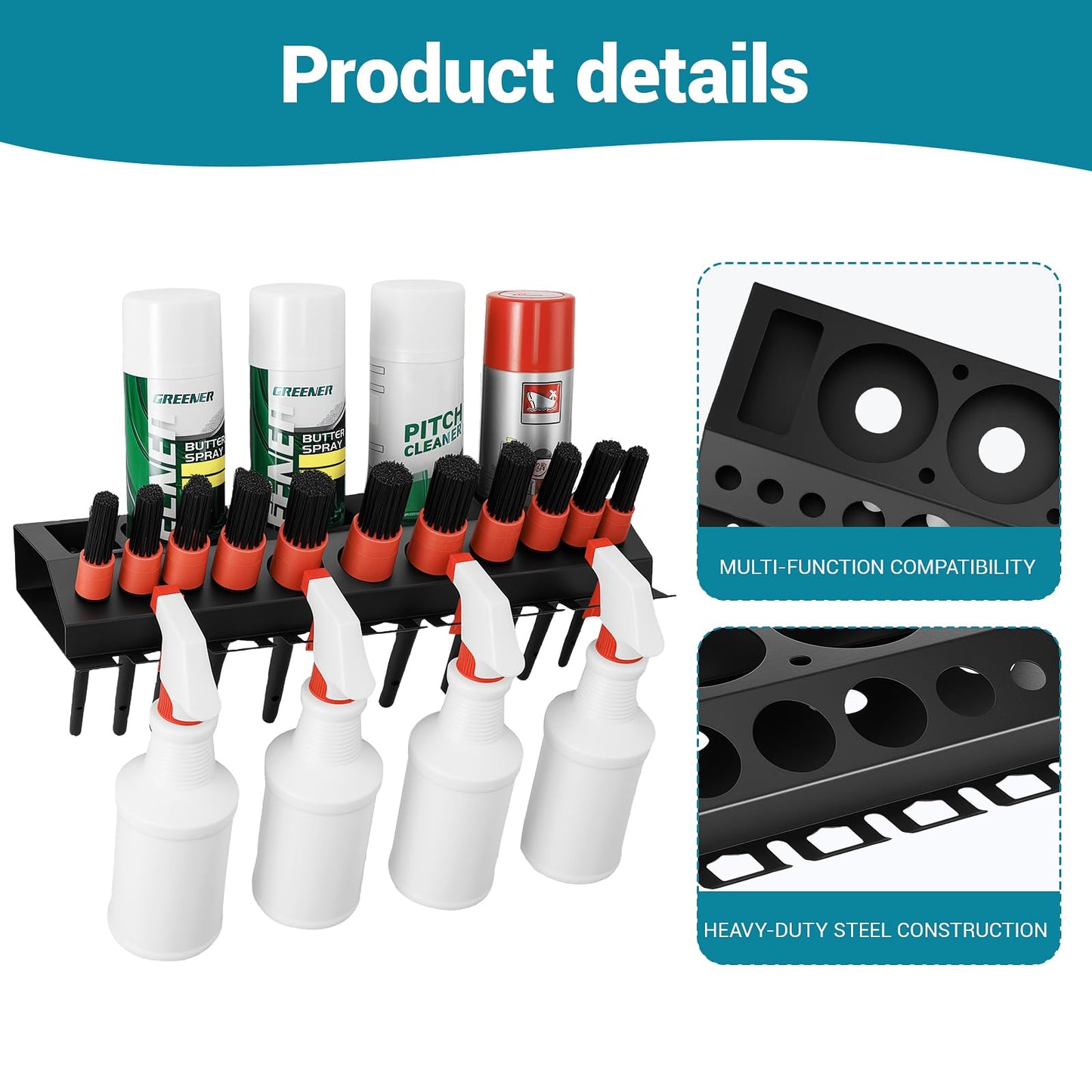 Rostationa Car Cleaning Brush and Spray Bottle Storage Rack, Air Tool Holder, Car Beauty Shop Accessory Display for Auto Repair Shops Garages, Garage and Workspace (1pc-Black)