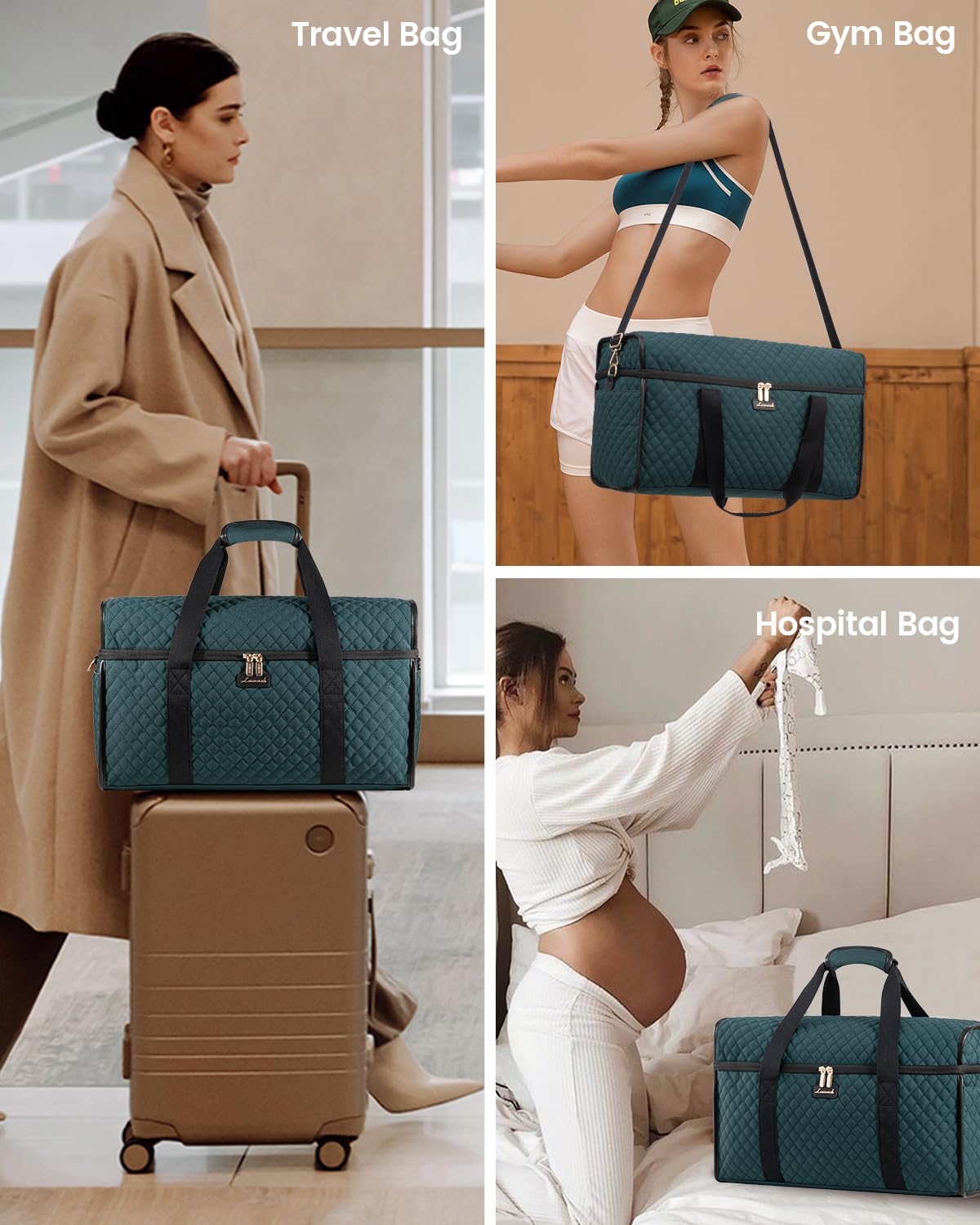 LOVEVOOK Travel Duffle Bag, Weekender Bags For Women, Carry On Duffel Bags For Airplanes, Overnight Bag Hospital Bag for Labor and Delivery, Yoga Gym Tote with Wet Pocket, 3Pcs Set