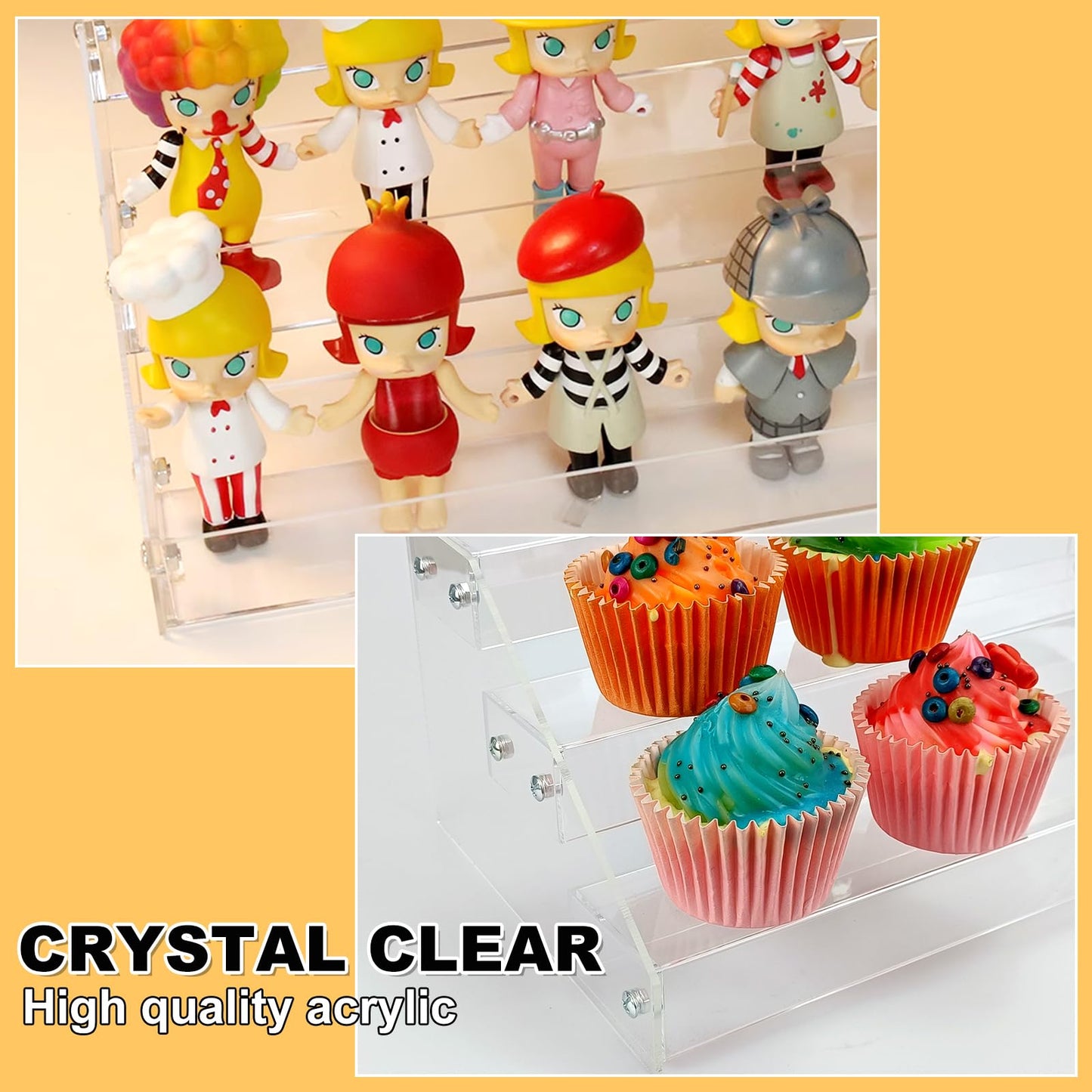 POUYRBA Acrylic Riser, 12in 4 Tier Display Organizer - Premium Clear Perfume & Skincare Organizer, Easy Assemble Cupcake Stand & Decoration Shelves