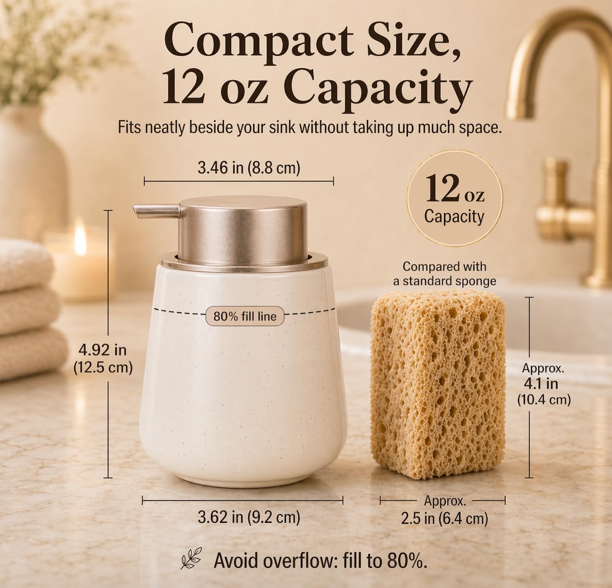 Bosilunlife Hand Soap Dispenser - 12oz Ceramic Soap Dispenser Bathroom Refillable Liquid Soap Pump Dispenser for Bathroom Kitchen Dispenser for Dish Soap with Easy-to-Press Pump